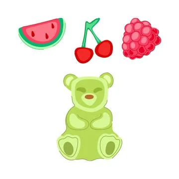 Gummy bear and fruit candy assortment Stock Illustration