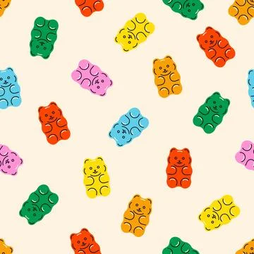 Gummy bear pattern. Jelly bears seamless print, colorful sweet gelatin candy Illustrazione stock