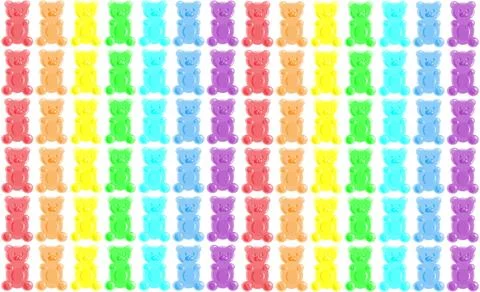 Gummy bears of different colors. Rainbow background. Stock Illustration