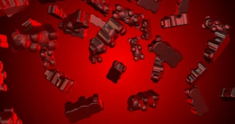Gummy bears falling slow motion Stockbeeldmateriaal 109330314