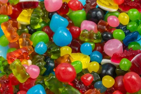 Gummy candy background, close up. Stock Photos