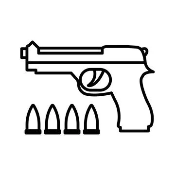 Gun with ammunition icon linear logo mark in black and white Stock Illustration