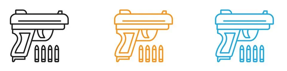 Gun with ammunition icon vector logo set collection for web app ui Stock Illustration