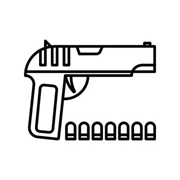 Gun with ammunition linear logo mark in black and white Stock Illustration