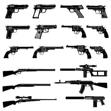 Gun and automatic weapon vector icons. Military combat firearms pictograms Stock Illustration