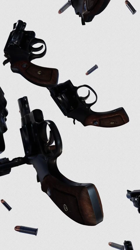 Gun And Bullets Falling Down Alpha 01 4K Stock Footage 311922462