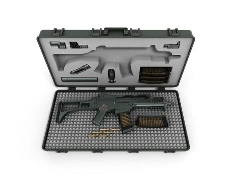 Gun in the briefcase 3d render on a white background Stock Illustration