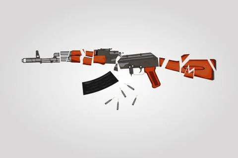 The gun is broken into small pieces. Stock Illustration
