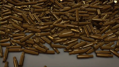 Gun bullet shells, empty ammos on the floor Stock Footage 77102056