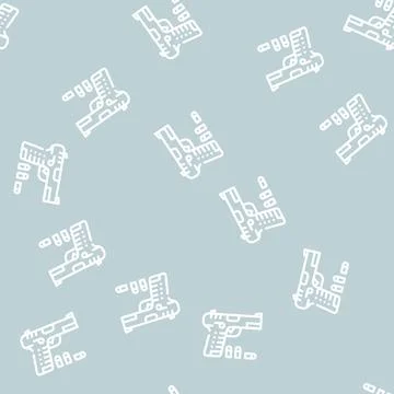 Gun with cartridges line vector seamless pattern Stock Illustration