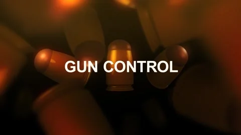 Gun Control Text over 3D Spinning Bullets Background 4 Stock Footage 332552097
