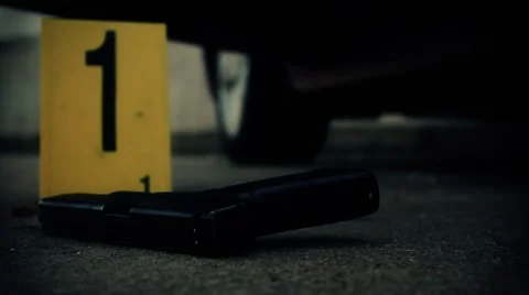 Gun at a crime scene with filter 스톡 동영상 42873755