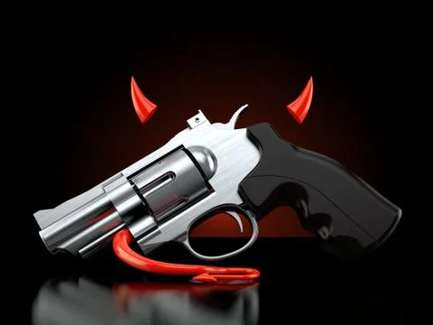 Gun with devil horns and tail 스톡 일러스트