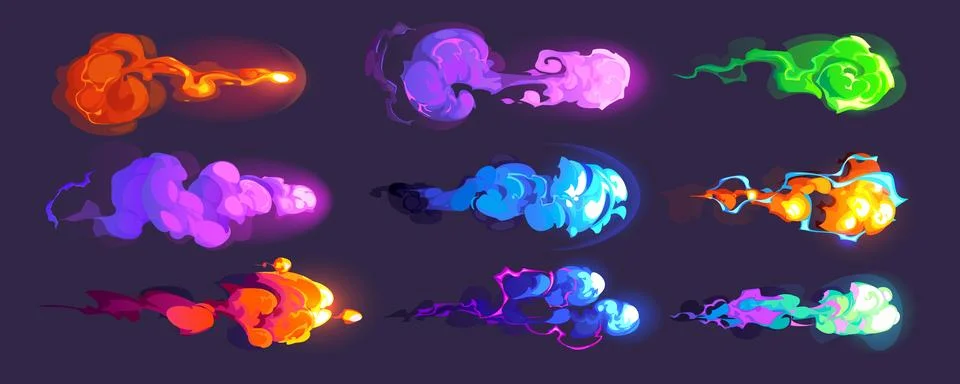 Gun effect, space blasters or magic explosion set Stock Illustration