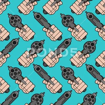 Gun in hand pattern seamless. Fist gun background. vector illustration Stock Illustration