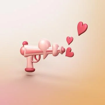 Gun with hearts - stylized 3d CGI icon object Stock Illustration