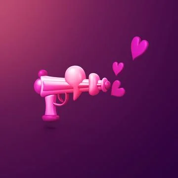 Gun with hearts - stylized 3d CGI icon object, Not gen Ai Stock Illustration