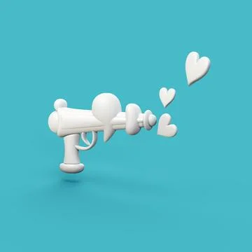 Gun with hearts - stylized 3d CGI icon object, Not gen Ai Stock Photos