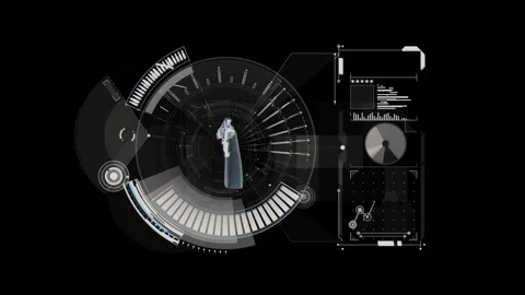Gun holographic structure on hud interface with infographic elements Stock Footage 284464106