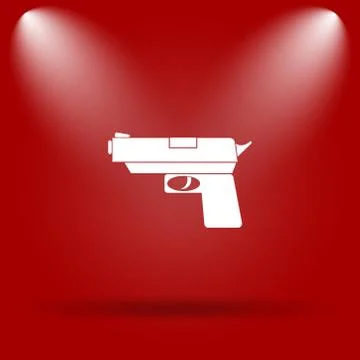 Gun icon. Flat icon on red background.. Stock Illustration