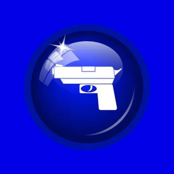 Gun icon. Internet button on blue background. . Illustrazione stock