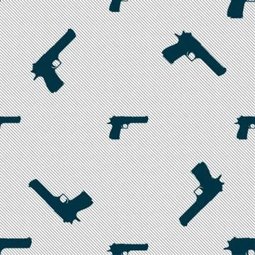 Gun icon sign. Seamless pattern with geometric texture. Vector Illustrazione stock