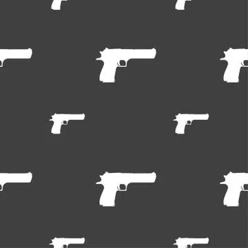 Gun icon sign. Seamless pattern on a gray background. Vector Stock Illustration