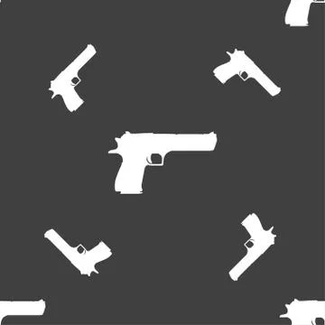 Gun icon sign. Seamless pattern on a gray background. Vector Stockillustratie