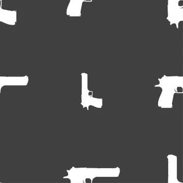 Gun icon sign. Seamless pattern on a gray background. Vector Stock Illustration
