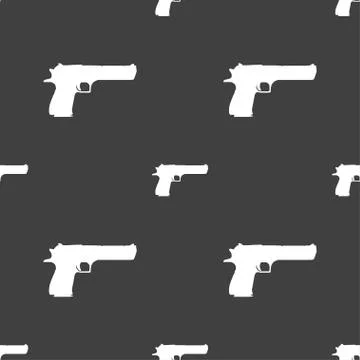 Gun icon sign. Seamless pattern on a gray background. Vector 스톡 일러스트