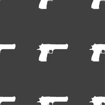 Gun icon sign. Seamless pattern on a gray background. Vector Illustrazione stock