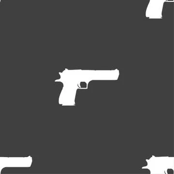 Gun icon sign. Seamless pattern on a gray background. Stock Illustration