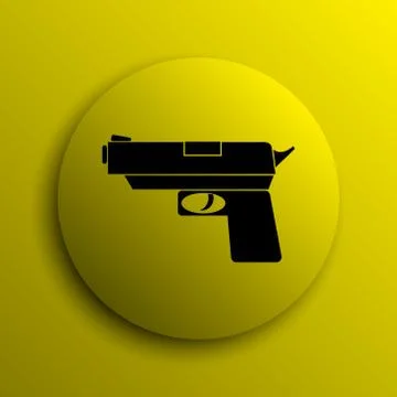 Gun icon. Yellow internet button.. Illustrazione stock