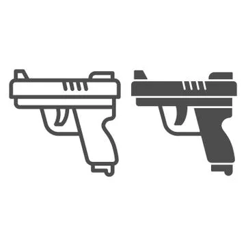 Gun line and solid icon, self defense concept, pistol sign on white background Stockillustratie