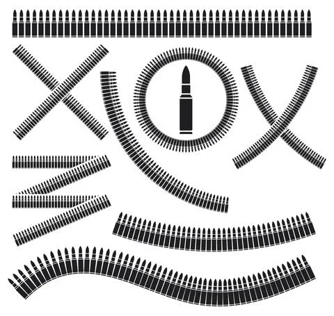 Gun or automatic rifle bullet belts Stock Illustration