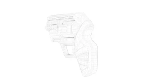 Gun Perspective View07 Low-Poly Wireframe Stock Illustration