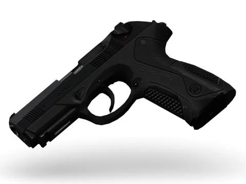 Gun with pimply handle falling midair on white background Stock Illustration