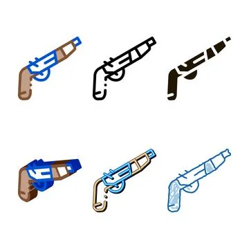 Gun pistol icon types vector outline Stock Illustration