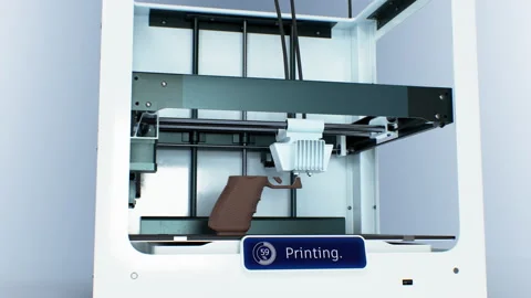 Gun Printed on 3d Printer. Plastic Pistol Printing Process 3d Animation. Modern Stock Footage 219849945