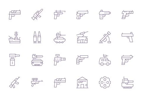 Gun Scalable Vector Set featuring 24 Display Perfect Thin Line High Resolut.. Illustrazione stock