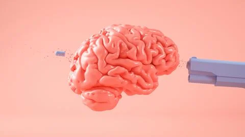 Gun shooting a brain Stock Illustration