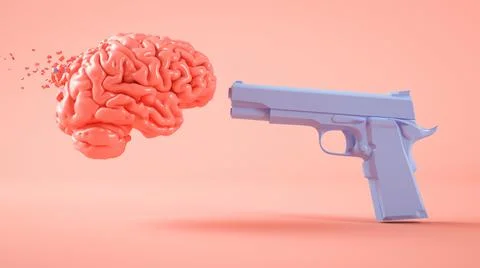 Gun shooting brain Stock Illustration