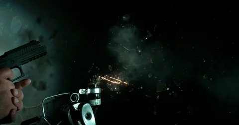 Gun Shoots Light Bulb Stock Footage 77796622