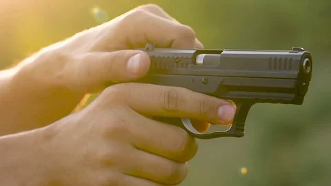 Gun is shot close-up Stock Footage 79835799