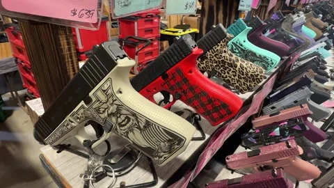 Gun Show - CU - Handguns with Patterns -  Davenport, Iowa - January 11, 2025 Stock Footage 297586553