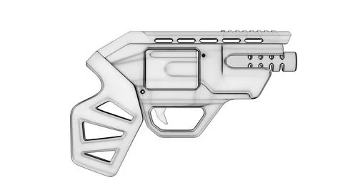 Gun Side View01 High-Poly Wireframe Stock Illustration