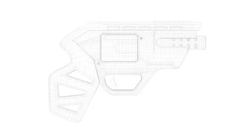 Gun Side View01 Low-Poly Wireframe Stock Illustration