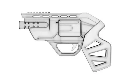 Gun Side View02 High-Poly Wireframe Stock Illustration