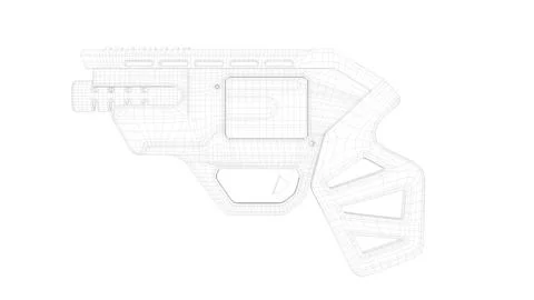 Gun Side View02 Low-Poly Wireframe Stock Illustration