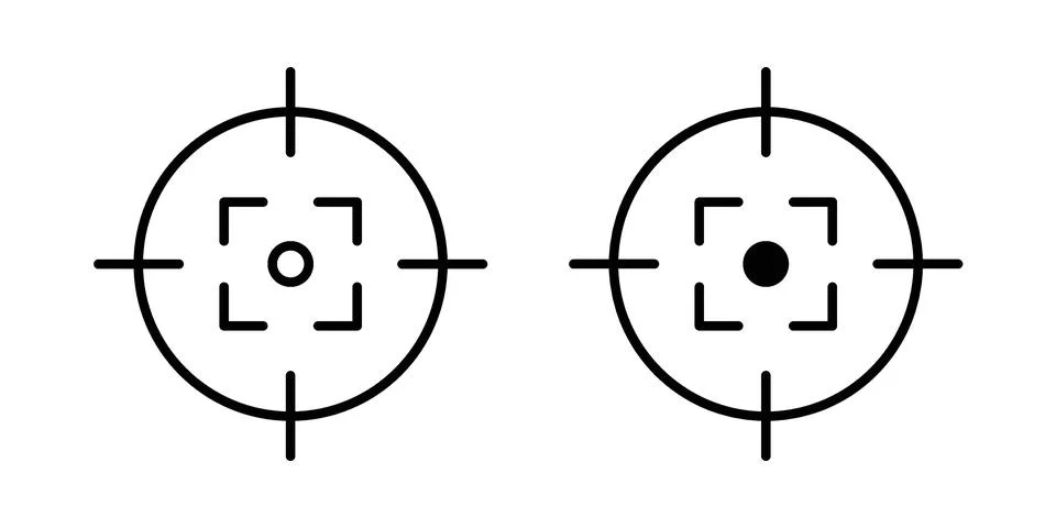Gun target icon linear versions pack on white background Stock Illustration